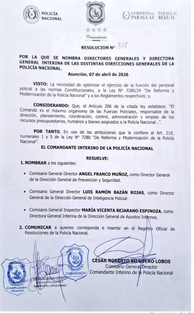 Nuevo comandante de la Policía realiza sus primeros nombramientos