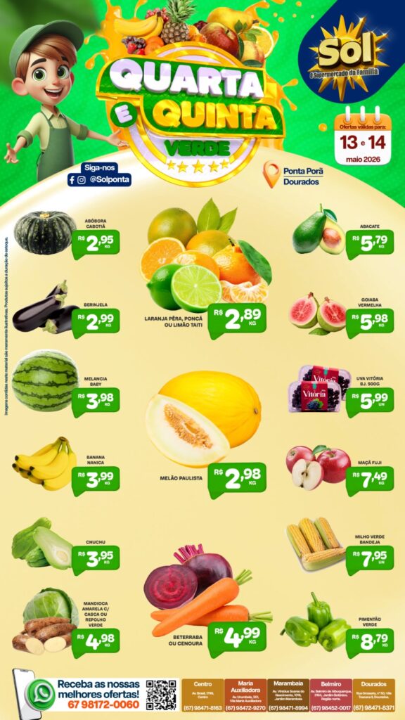 Confira as ofertas da Quarta e Quinta Verde do Supermercado Sol