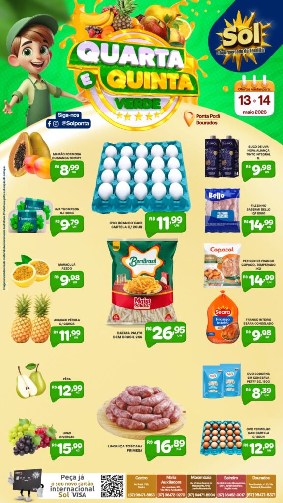 Confira as ofertas da Quarta e Quinta Verde do Supermercado Sol