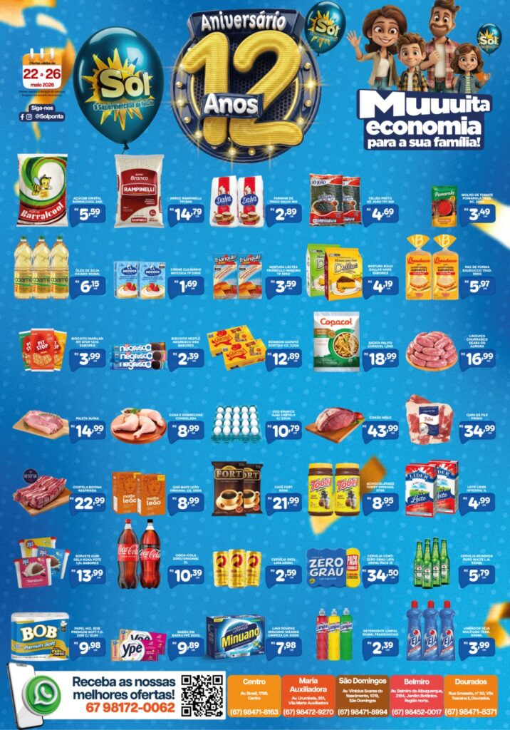 Confira ofertas de aniversário de 12 anos do Supermercado Sol