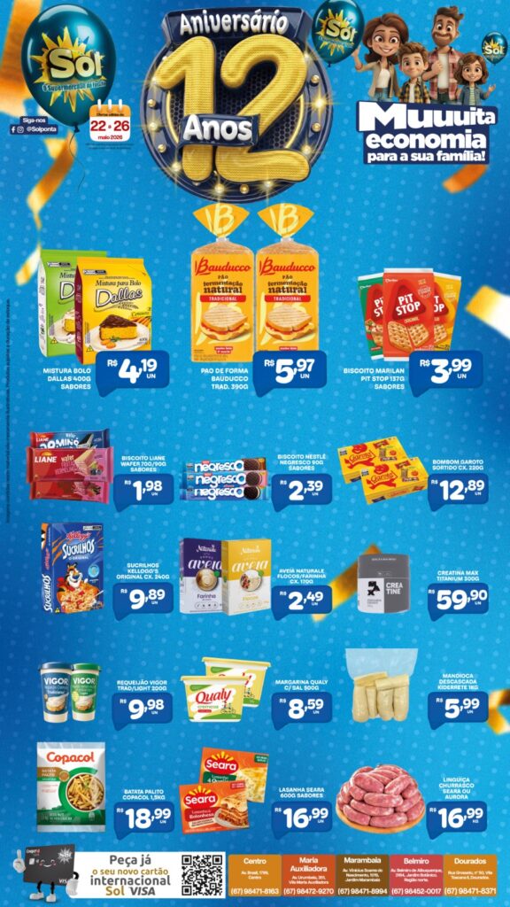 Promoção de aniversário do Supermercado Sol