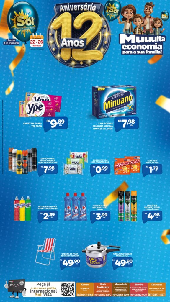 Promoção de aniversário do Supermercado Sol
