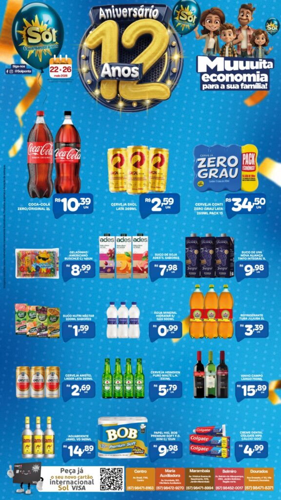 Promoção de aniversário do Supermercado Sol