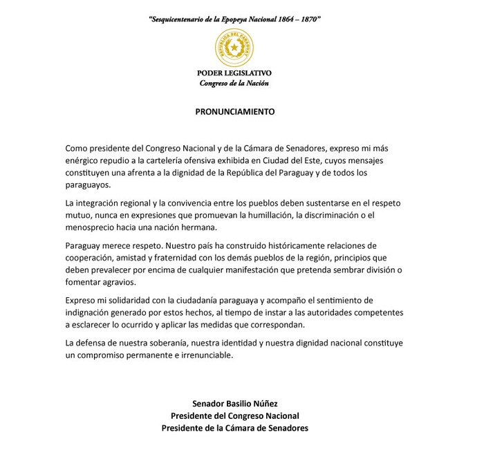 Santiago Peña repudia carteles ofensivos en Ciudad del Este y ordena el retiro de las estructuras