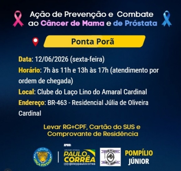 Grupo Onça Pintada: Ação de prevenção ao câncer estará em Ponta Porã dia 12