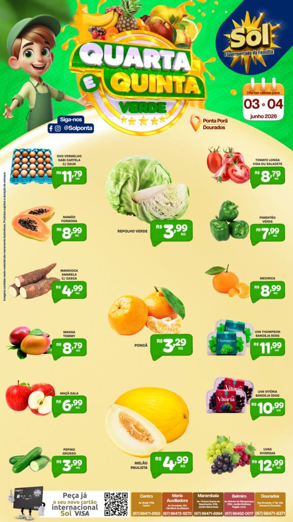 Confira as ofertas da Quarta e Quinta Verde do Supermercado Sol