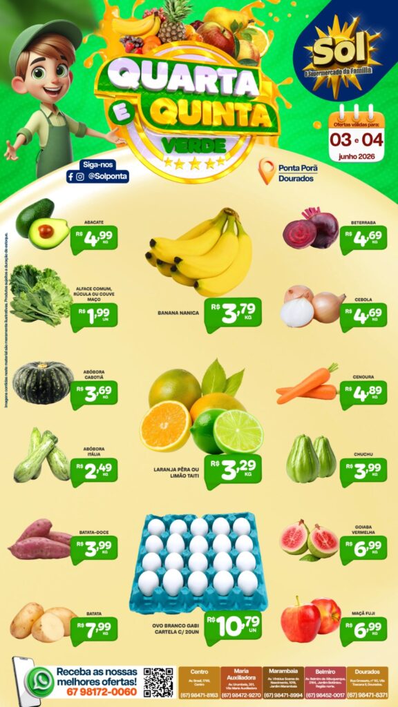 Confira as ofertas da Quarta e Quinta Verde do Supermercado Sol