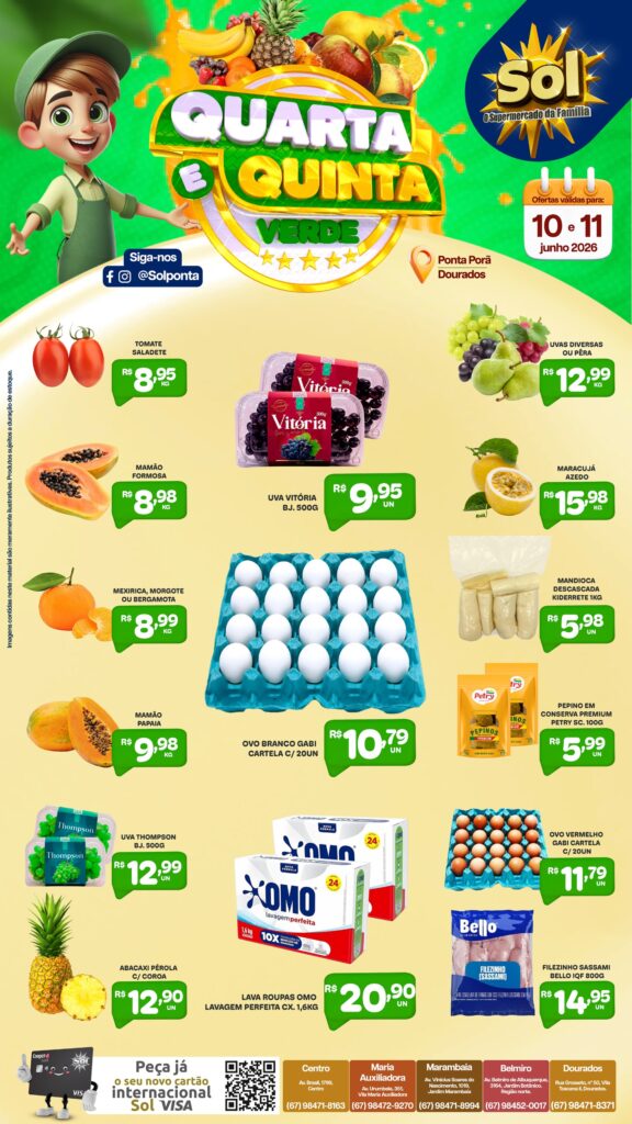 Confira as ofertas da Quarta e Quinta Verde do Supermercado Sol