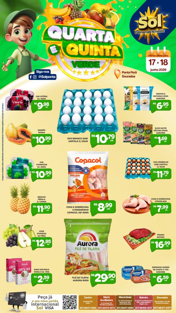 Confira as ofertas da Quarta e Quinta Verde do supermercado Sol