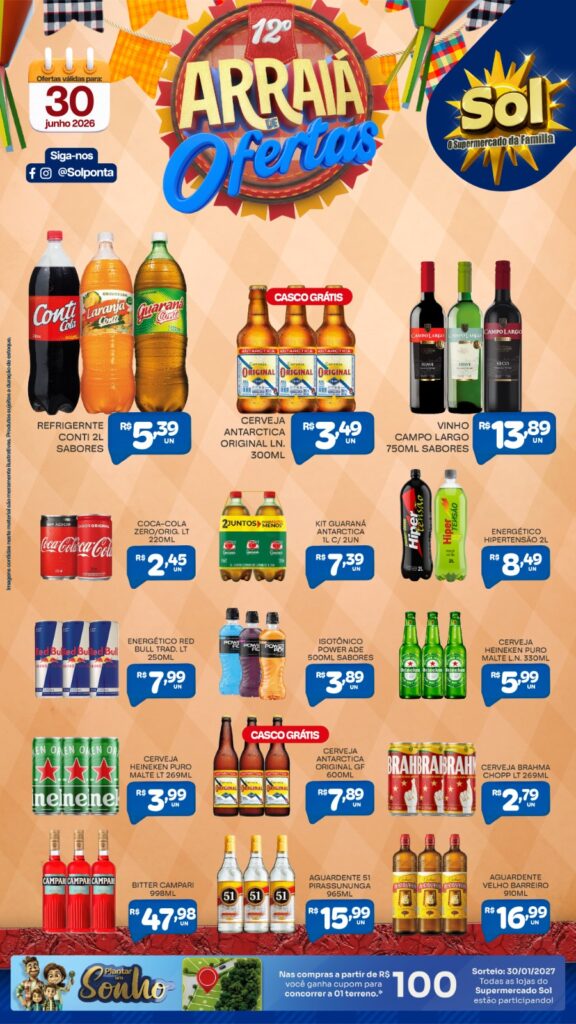 Imperdível: Confira as ofertas do Arraiá do Supermercado Sol para hoje