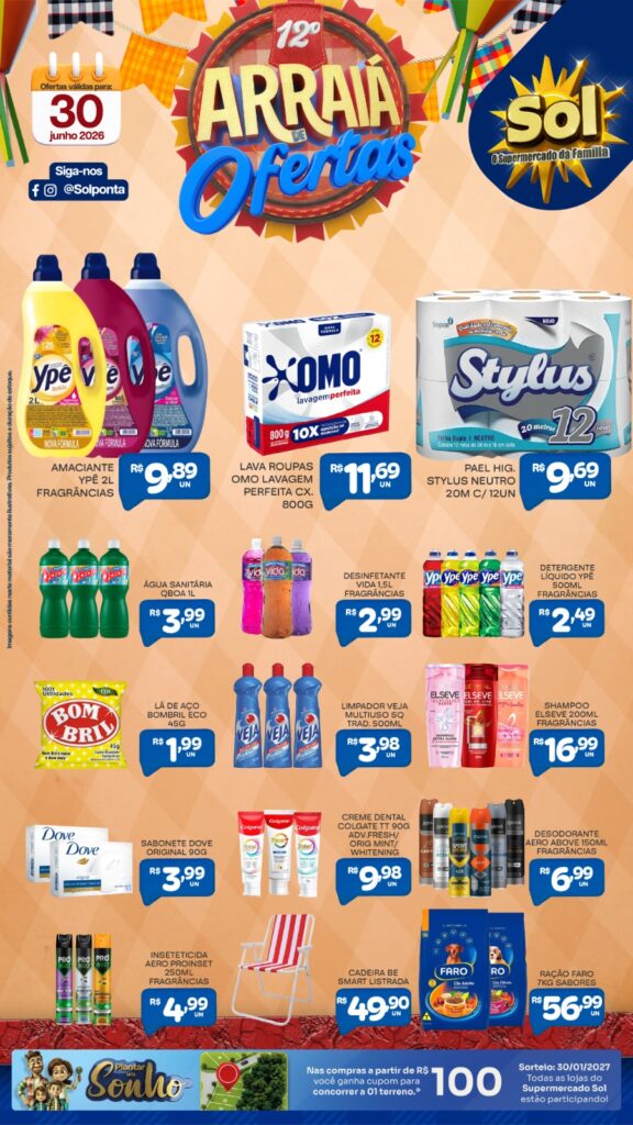 Imperdível: Confira as ofertas do Arraiá do Supermercado Sol para hoje