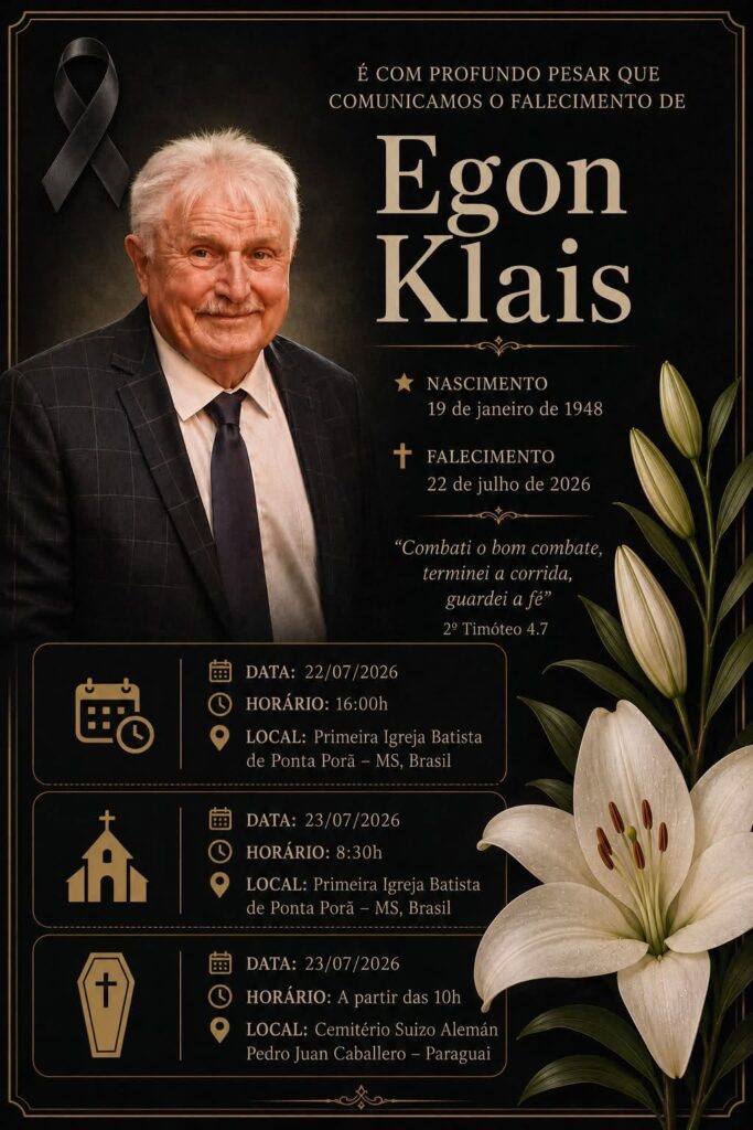 Nota de Falecimento: Egon Klais Nota de Falecimento: Egon Klais