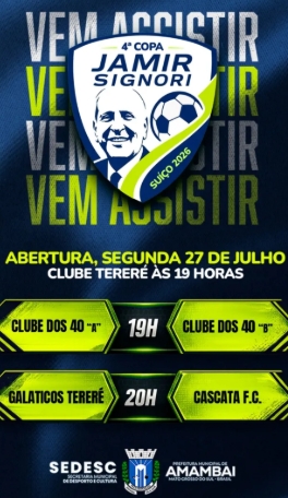 4ª Copa Jamir Signori – Suíço 2026, começa nesta segunda-feira (27)
