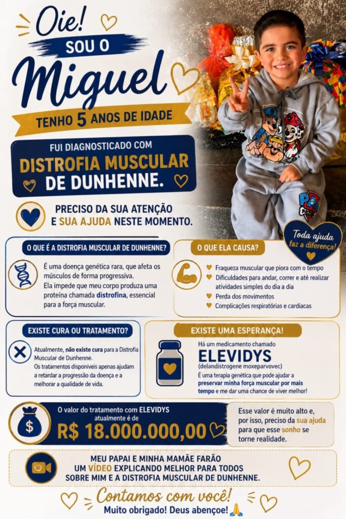 Ponta Porã: Miguel tem distrofia muscular de duchenne e precisa de ajuda Ponta Porã: Miguel tem distrofia muscular de duchenne e precisa de ajuda