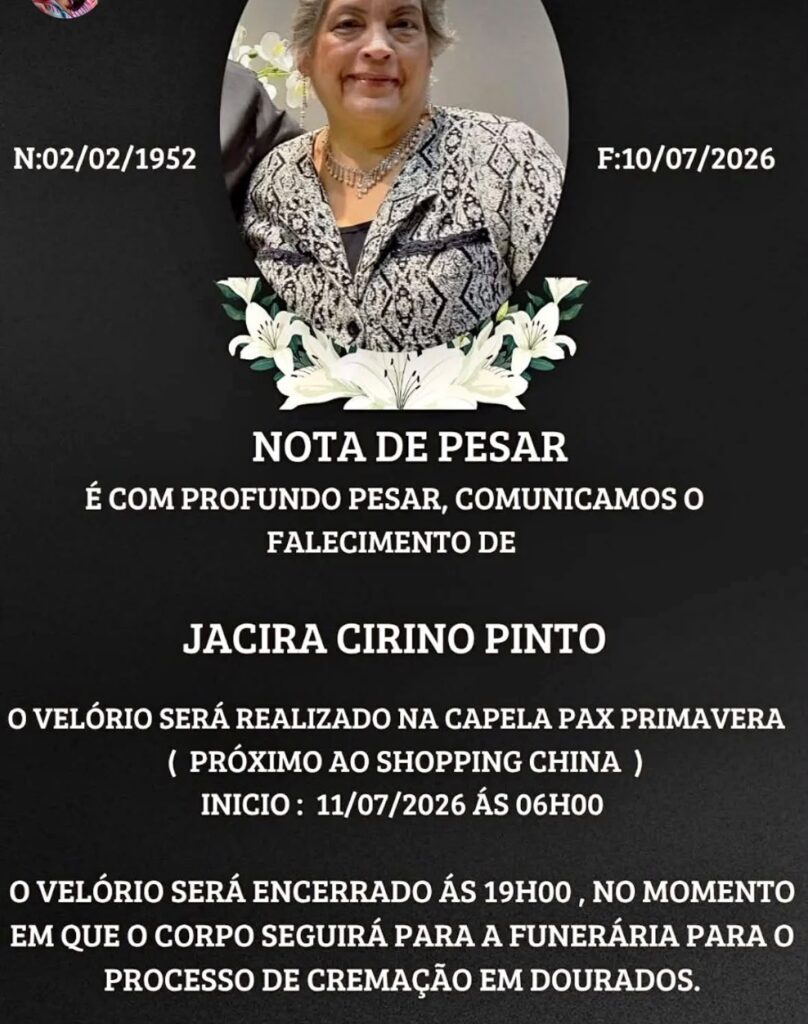 Nota de Falecimento: Jacira Cirino Pinto