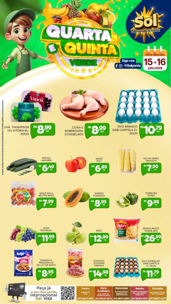 Confira as ofertas da Quarta e Quinta Verde do Supermercado Sol