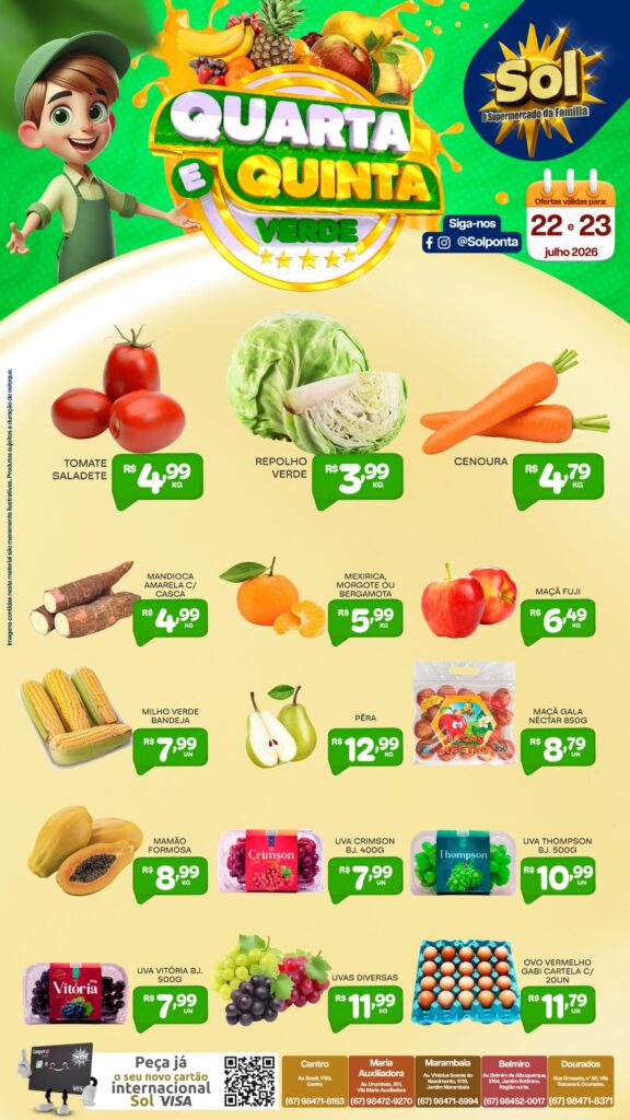 Confira as ofertas da Quarta e Quinta Verde do Supermercado Sol
