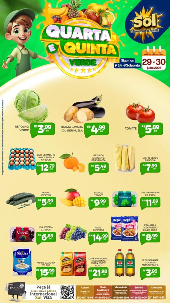 Veja as ofertas da Quarta e Quinta Verde do Supermercado Sol