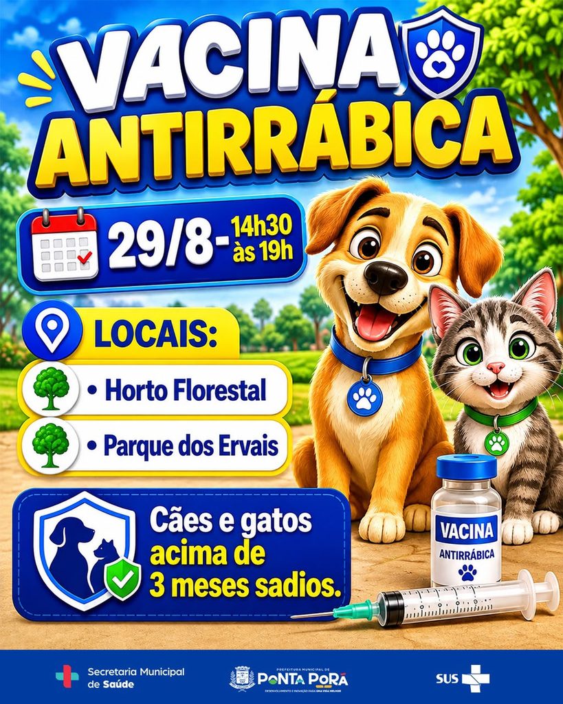 Prefeitura realiza vacinação de cães e gatos neste sábado no Horto Florestal e Parque dos Ervais Prefeitura realiza vacinação de cães e gatos neste sábado no Horto Florestal e Parque dos Ervais