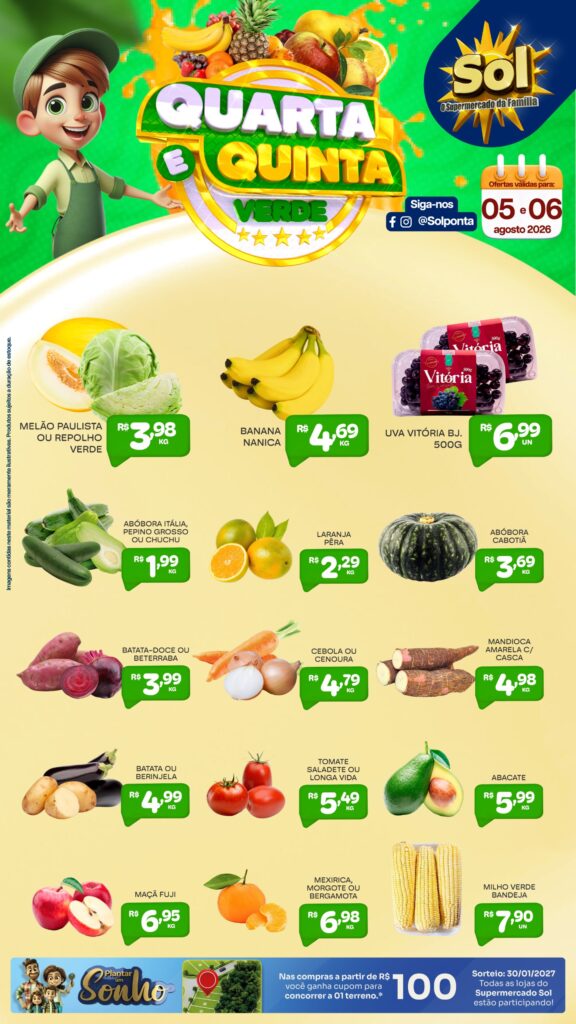Confira ofertas da Quarta e Quinta Verde do Supermercado Sol