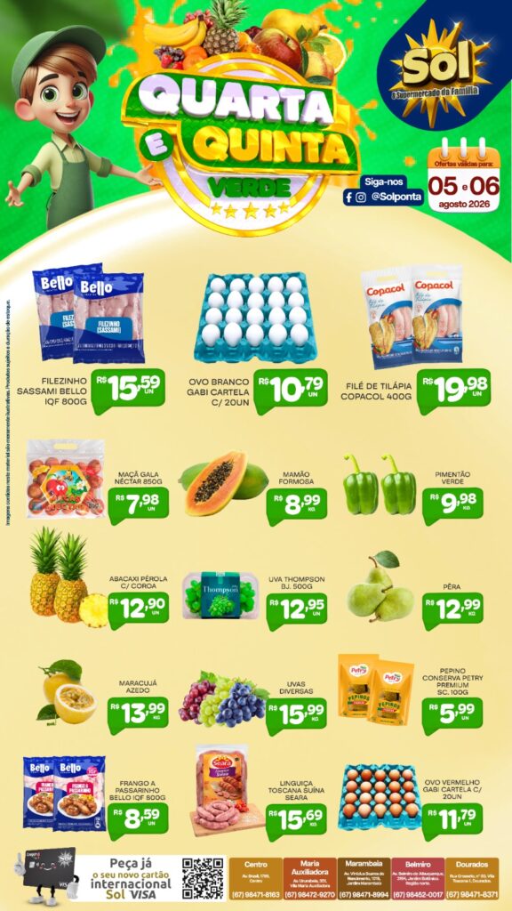 Confira ofertas da Quarta e Quinta Verde do Supermercado Sol