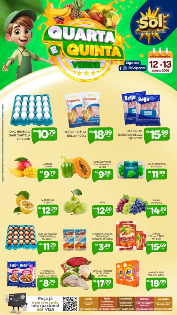 Confira ofertas da Quarta e Quinta Verde do Supermercado Sol