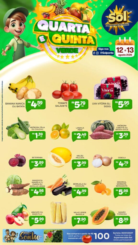 Confira ofertas da Quarta e Quinta Verde do Supermercado Sol