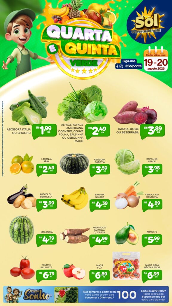 Veja as ofertas da Quarta e Quinta Verde do Supermercado Sol
