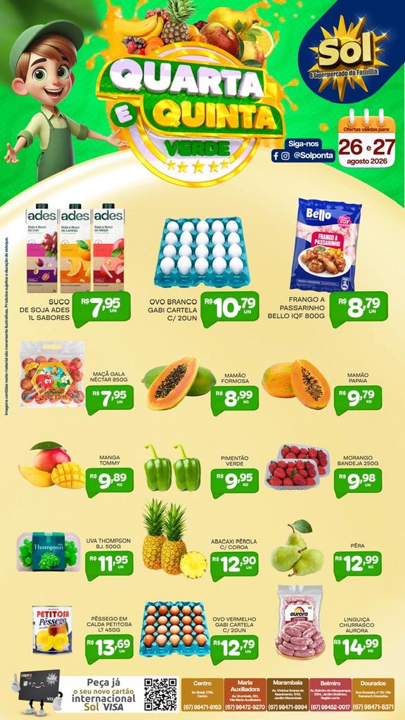 Confira ofertas da Quarta e Quinta Verde do Supermercado Sol