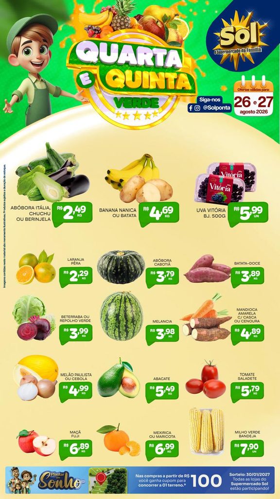Confira ofertas da Quarta e Quinta Verde do Supermercado Sol