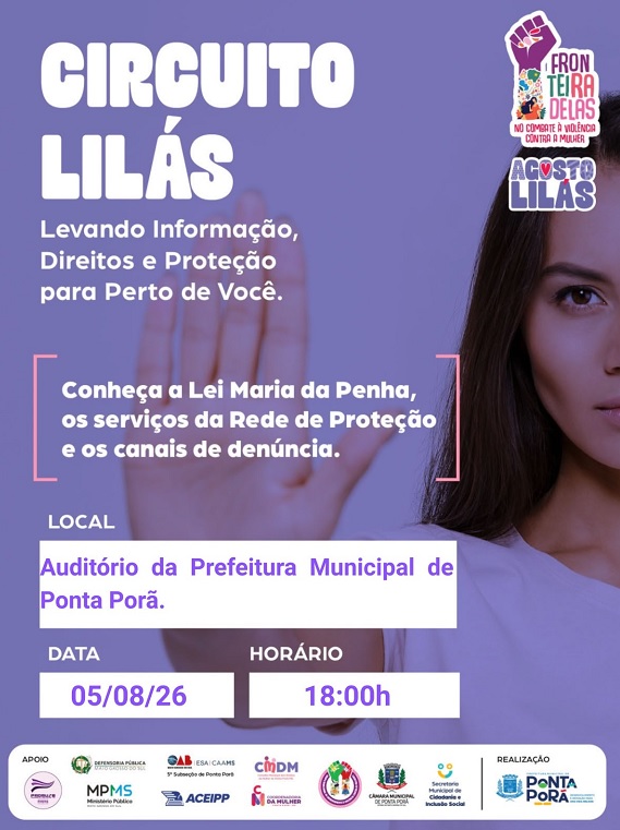 Ponta Porã: Palestra sobre Educação Financeira abre programação do Agosto Lilás nesta quarta-feira Ponta Porã: Palestra sobre Educação Financeira abre programação do Agosto Lilás nesta quarta-feira