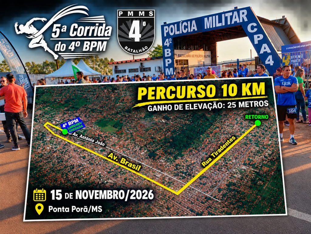 4º BPM divulga percursos oficiais das provas de 5 km e 10 km em Ponta Porã 4º BPM divulga percursos oficiais das provas de 5 km e 10 km em Ponta Porã