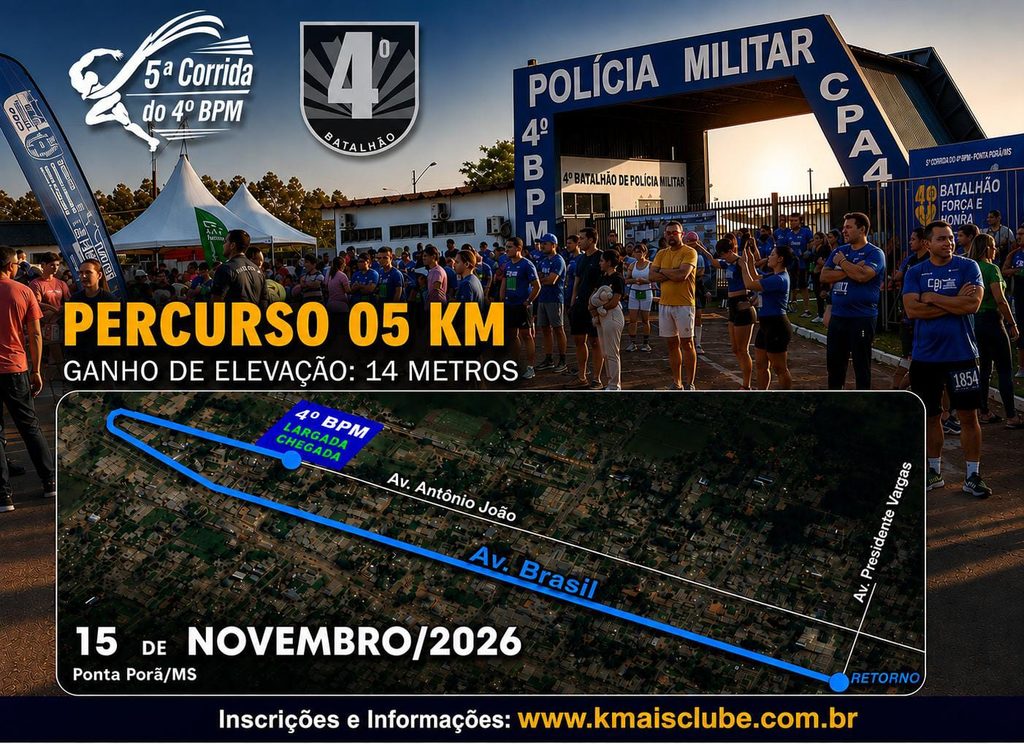 4º BPM divulga percursos oficiais das provas de 5 km e 10 km em Ponta Porã 4º BPM divulga percursos oficiais das provas de 5 km e 10 km em Ponta Porã