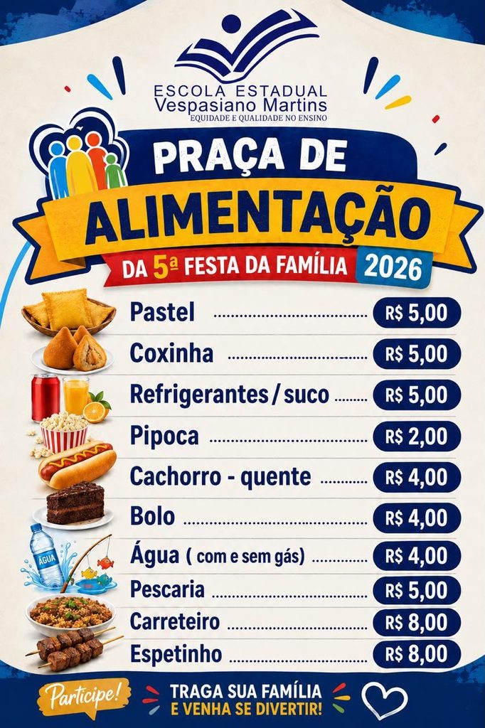 5ª Festa da família da Escola Estadual Vespasiano Martins acontece no dia 12 de setembro