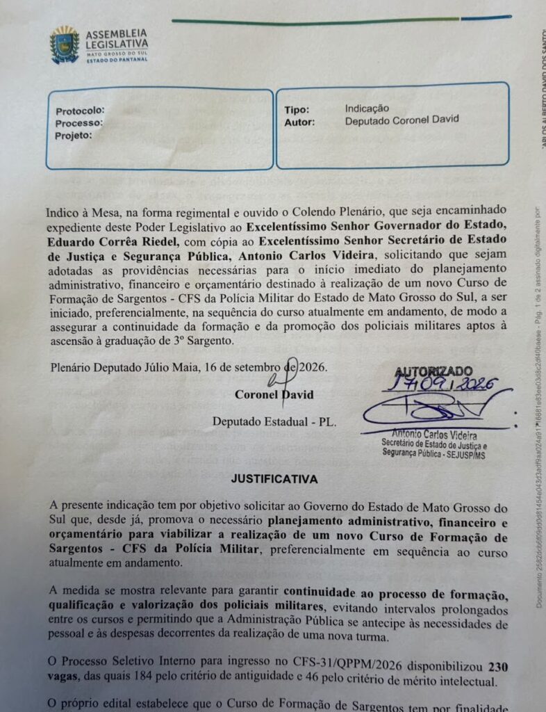 Coronel David pede antecipação do planejamento e Sejusp autoriza estudos para novo curso de formação de sargentos da PM Coronel David pede antecipação do planejamento e Sejusp autoriza estudos para novo curso de formação de sargentos da PM