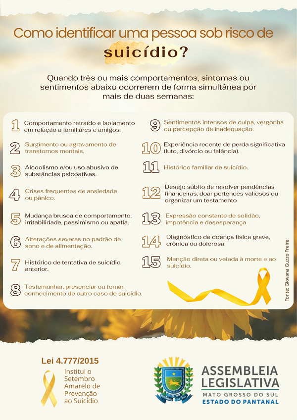 Setembro Amarelo: A cada dia, uma pessoa tira a própria vida em Mato Grosso do Sul Setembro Amarelo: A cada dia, uma pessoa tira a própria vida em Mato Grosso do Sul