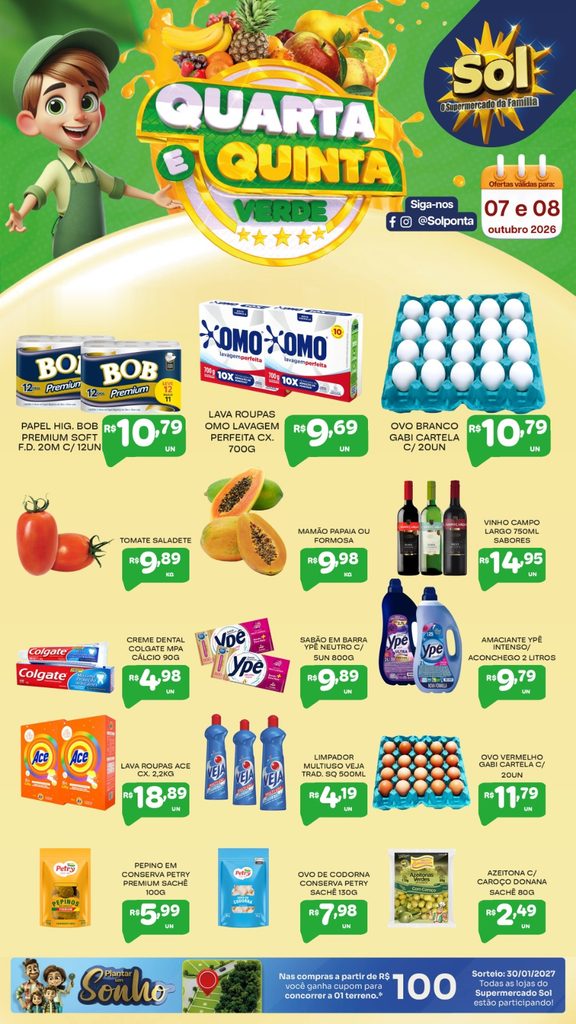 Veja as ofertas da Quarta e Quinta Verde do Supermercado Sol