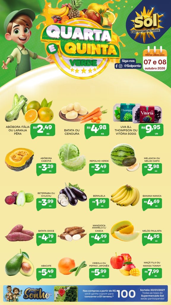 Veja as ofertas da Quarta e Quinta Verde do Supermercado Sol