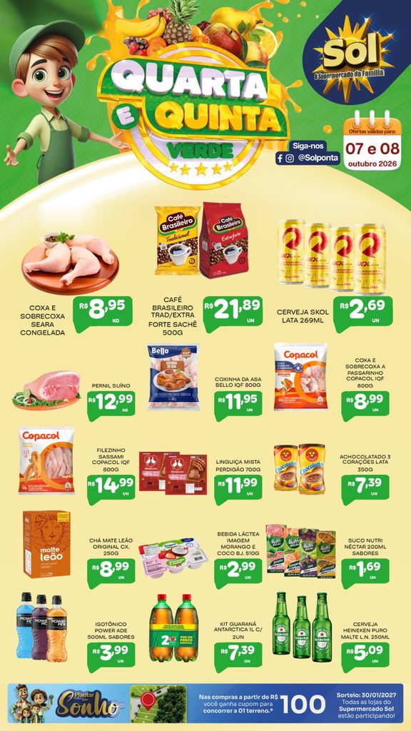 Veja as ofertas da Quarta e Quinta Verde do Supermercado Sol