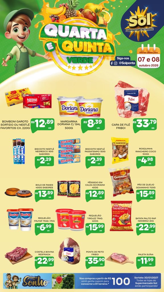 Veja as ofertas da Quarta e Quinta Verde do Supermercado Sol