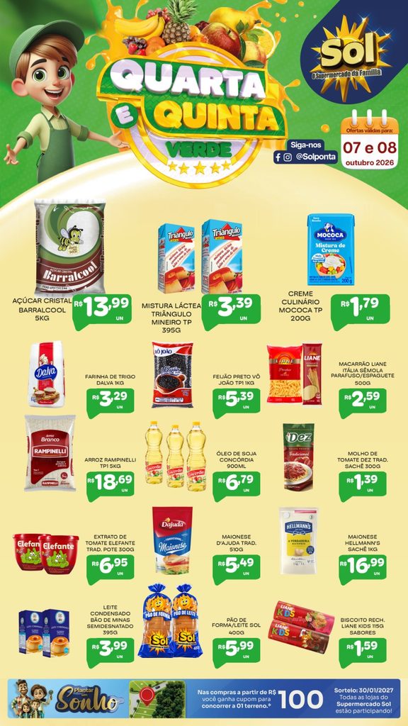 Veja as ofertas da Quarta e Quinta Verde do Supermercado Sol