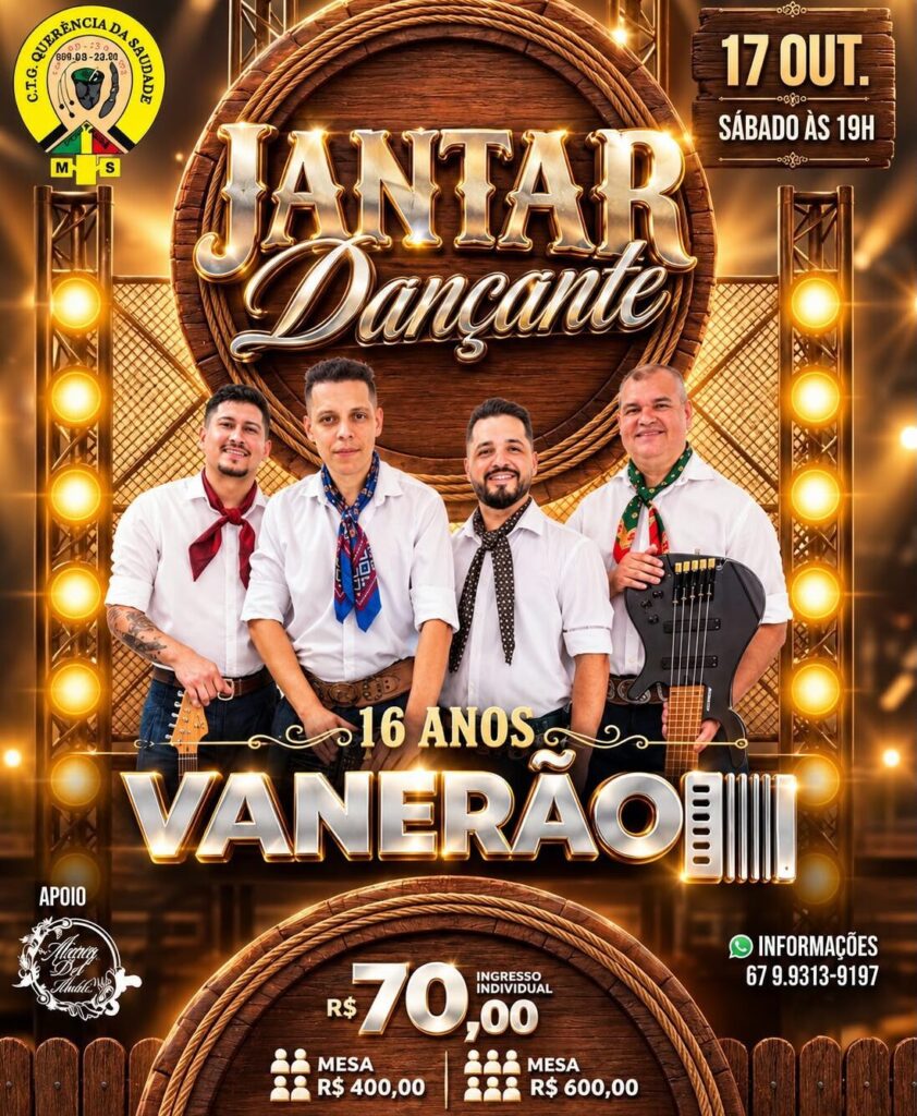 Ponta Porã: CTG Querência da Saudade promove jantar dançante com o Grupo Vanerão