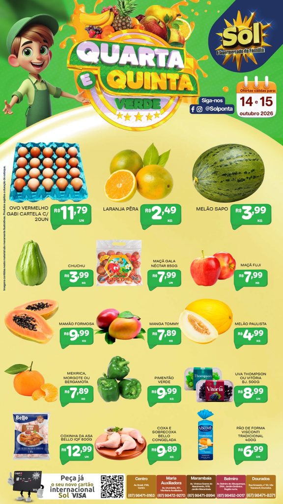Confira ofertas da Quarta e Quinta Verde do Supermercado Sol