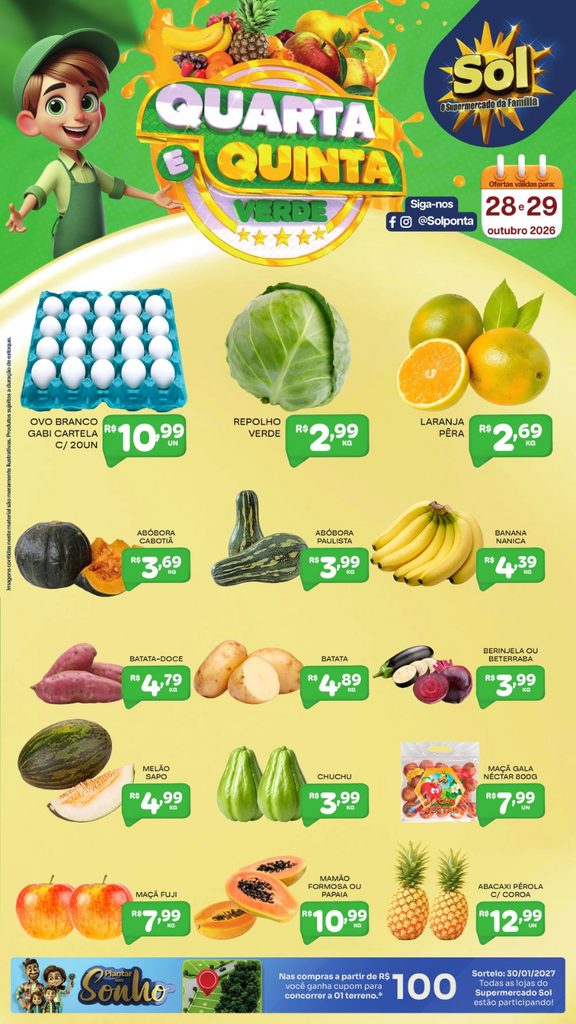 Confira ofertas da Quarta e Quinta Verde do Supermercado Sol