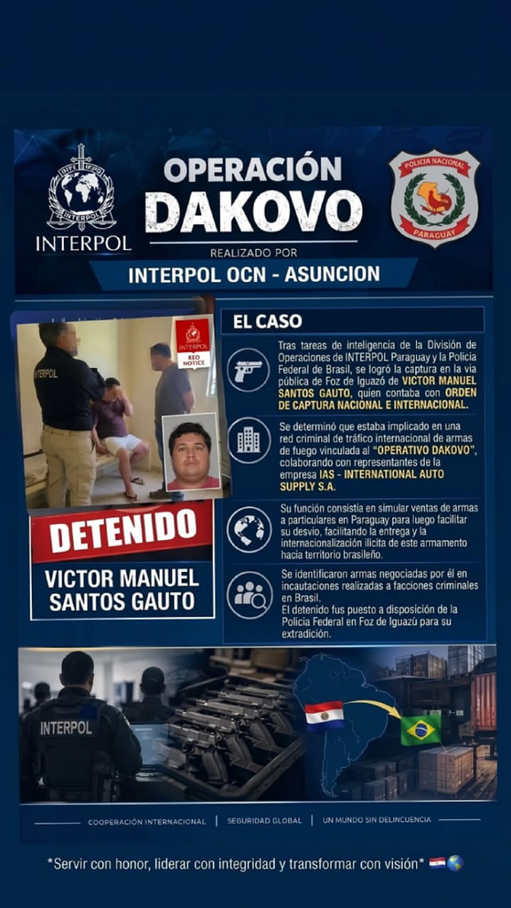 Operativo Dakovo: Cae paraguayo sospechoso de traficar armas de fuego al Brasil Operativo Dakovo: Cae paraguayo sospechoso de traficar armas de fuego al Brasil