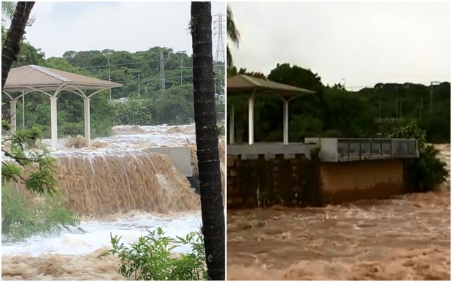 Nível do Rio Tietê continua subindo em Salto; veja antes e depois