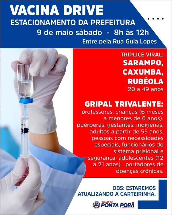 Prefeitura de Ponta Porã realizará ação Vacina Drive dia 09