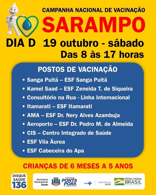 Prefeitura de Ponta Porã realiza vacinação contra sarampo neste sábado
