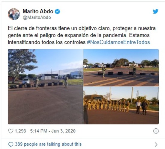 Gobierno intensifica control en fronteras, anunció Mario Abdo