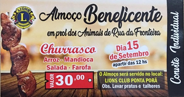 Lions Clube em parceria com Desvira-Latas realiza almoço beneficente em Ponta Porã